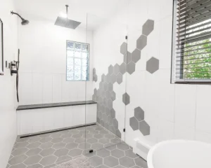 Beautiful tile shower with glass enclosure